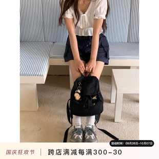 芝士商店~旅游轻便双肩包女设计感黑色背包小众手提书包百搭包包