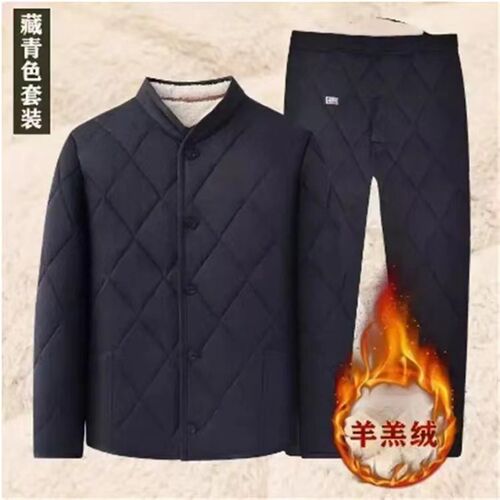 爸爸加肥加大码棉袄加绒加厚老人开衫开门襟睡衣男冬爷爷棉服棉裤