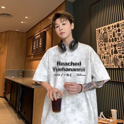 特大码300斤美式脏脏短袖T恤男女夏季半袖宽松潮牌圆领五分袖体恤