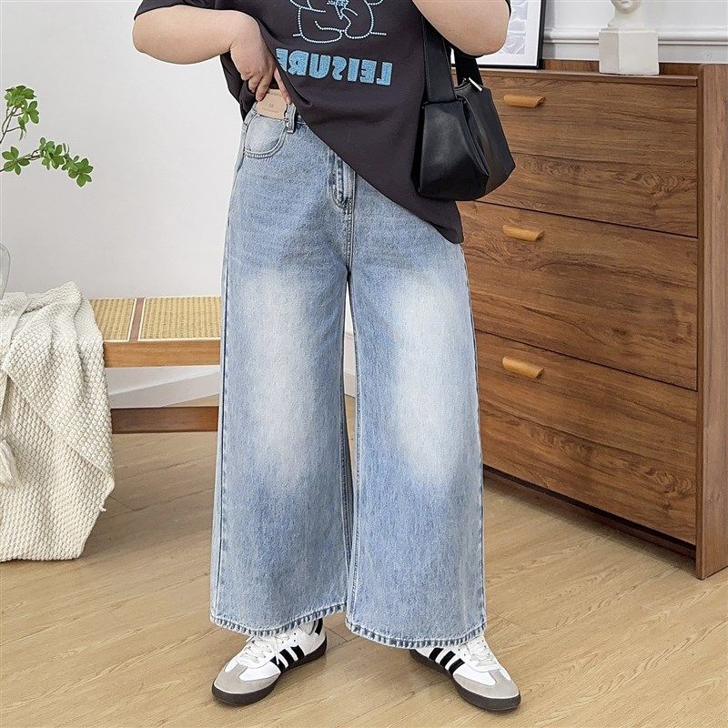 早春新款复古直筒牛仔裤女大码胖妹妹mm小个子裤子阔腿宽松九分裤,女装/女士精品,大码裤装,淘宝优惠券,粉丝福利购,淘宝优惠卷