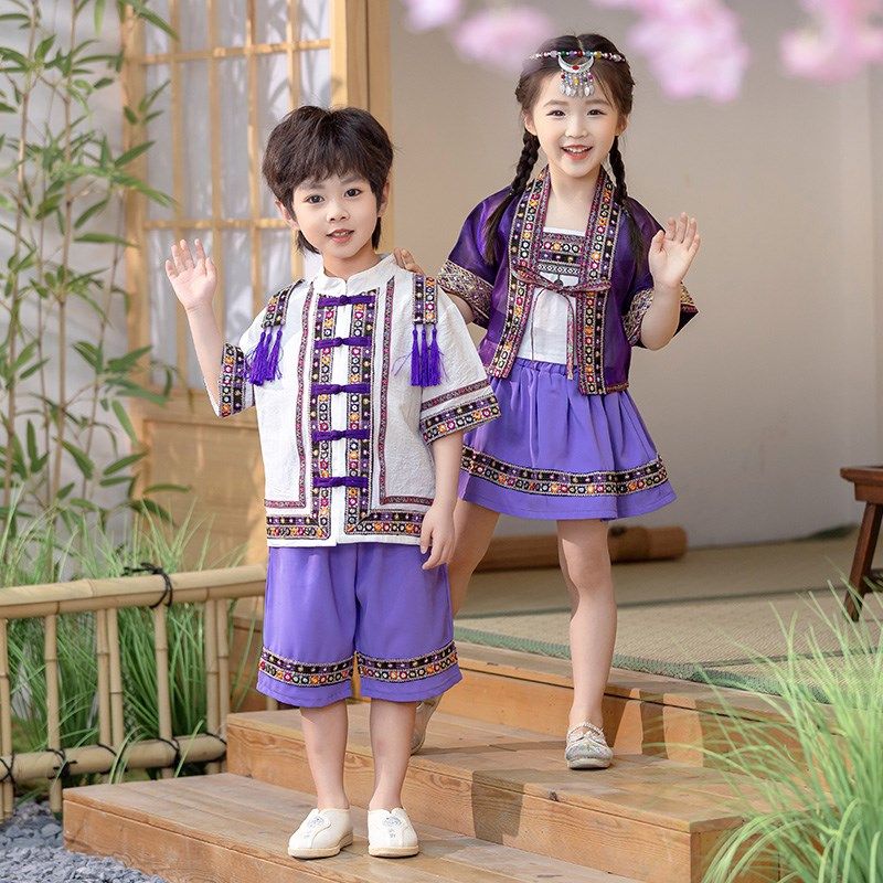 三月三民族服装儿童中国风古装女童男童壮族少数民族幼儿园表演服图片