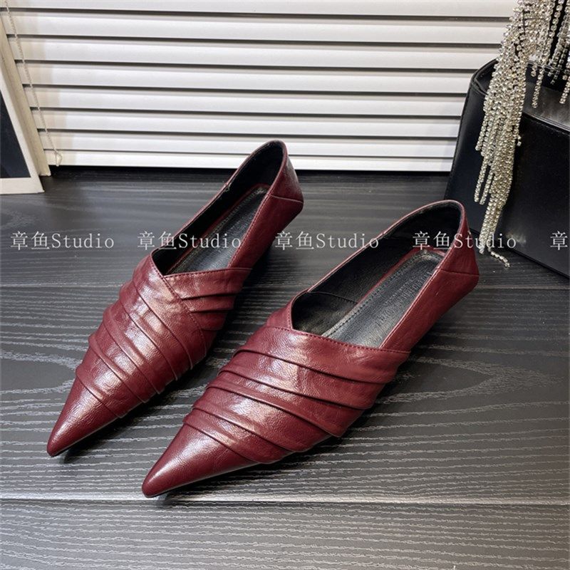 尖头褶皱猫跟深口单鞋女2024春秋高级感软皮舒适职业女鞋奶奶鞋,女鞋,深口单鞋,淘宝优惠券,粉丝福利购,淘宝优惠卷