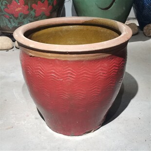 红色土陶粗陶鱼缸 园林庭院阳台茶楼布景装饰水缸古法缸 流水缸24