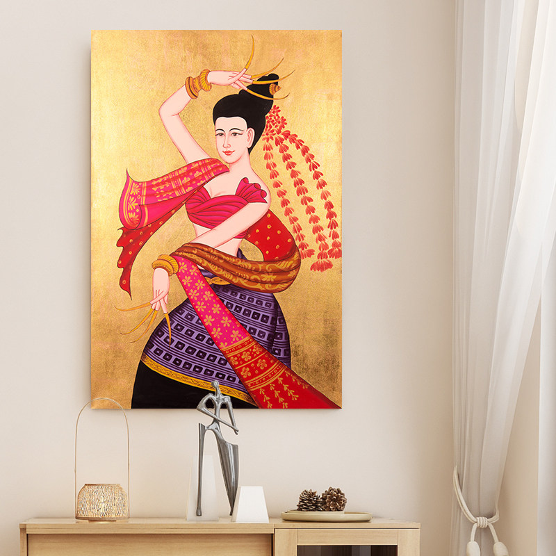 酒店样板间装饰画现代简约泰式人物背景墙玄关有框挂画客厅墙壁饰