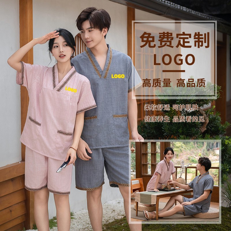 国风民族风汗蒸服男女足道洗浴会所客服按摩桑拿服足浴服衣免熨烫