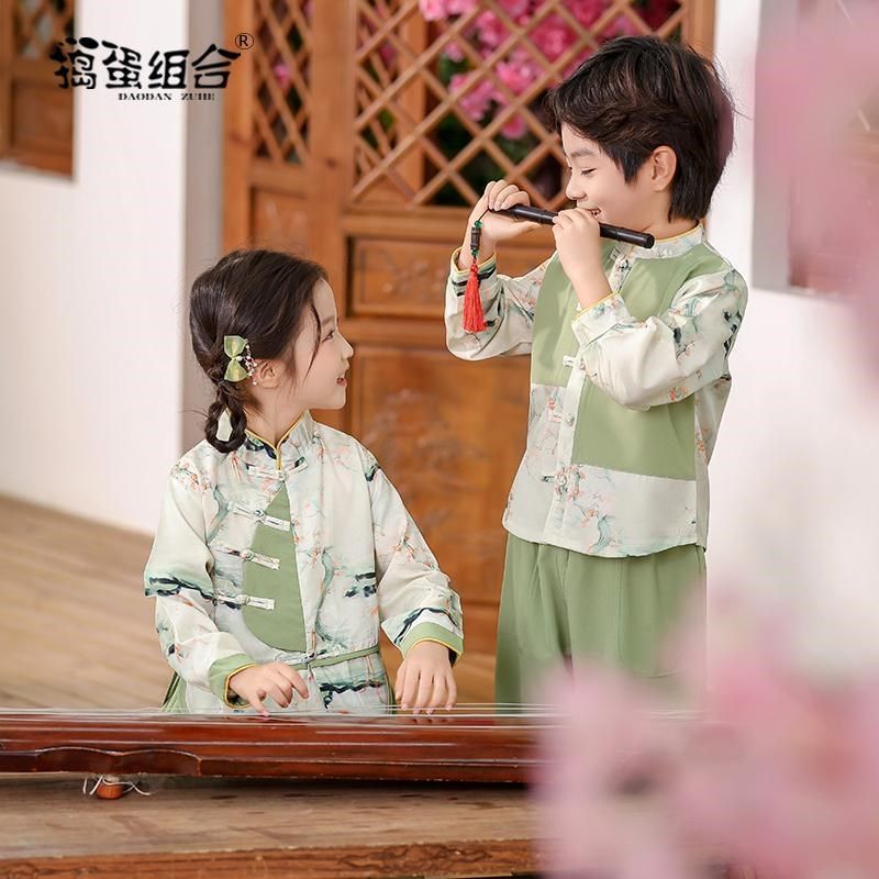 男童汉服春装新中式国风唐装改良古装幼儿园亲子装民族服装演出服图片