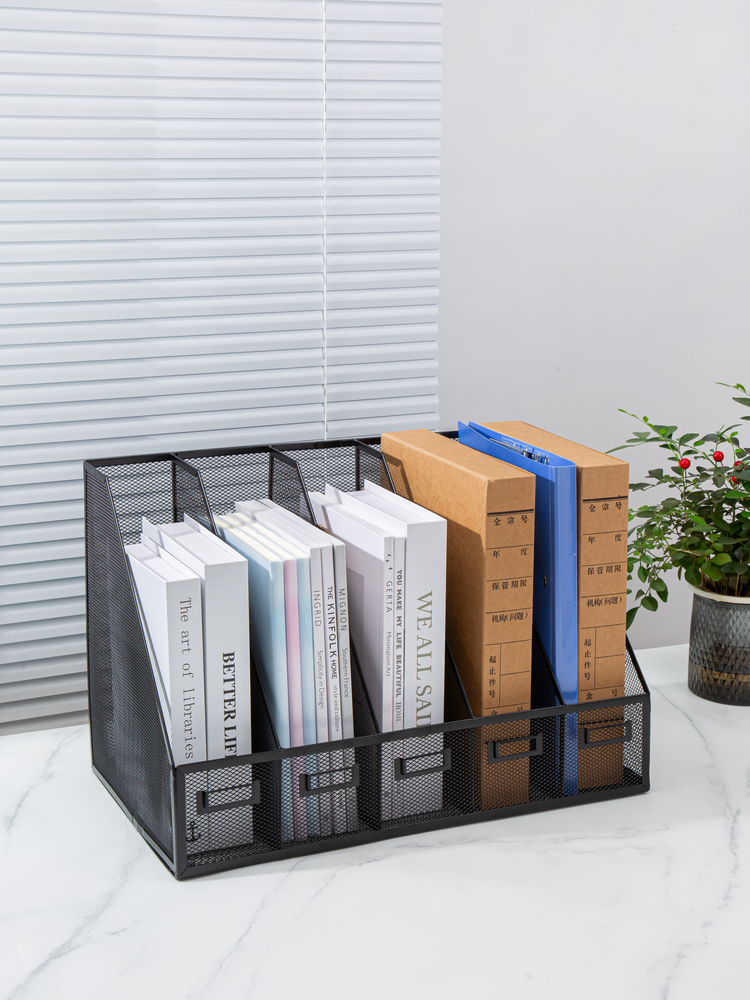 欣洋A4金属文件架办公桌面收纳盒分栏多层置物架书房宿舍家用办公