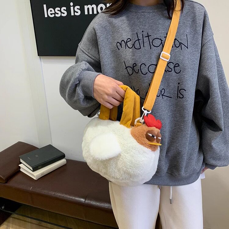 丑萌母鸡包疗愈毛绒玩具咯咯鸡玩偶手提斜挎包女可爱公仔搞怪礼物