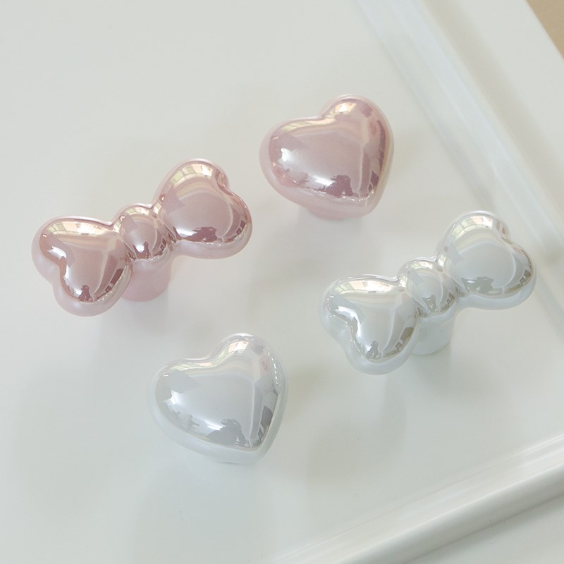 可爱法式柜门拉手卡通珍珠陶瓷衣柜抽屉把手女孩儿童蝴蝶结高级感