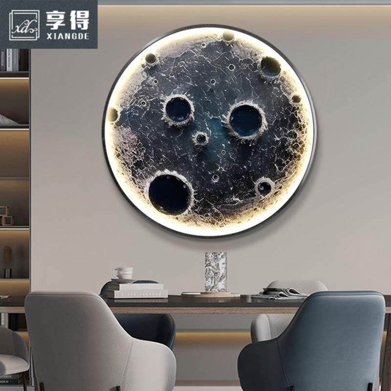 月球玄关圆形发光走廊卧背景墙客厅灯光画床头壁挂画装饰画