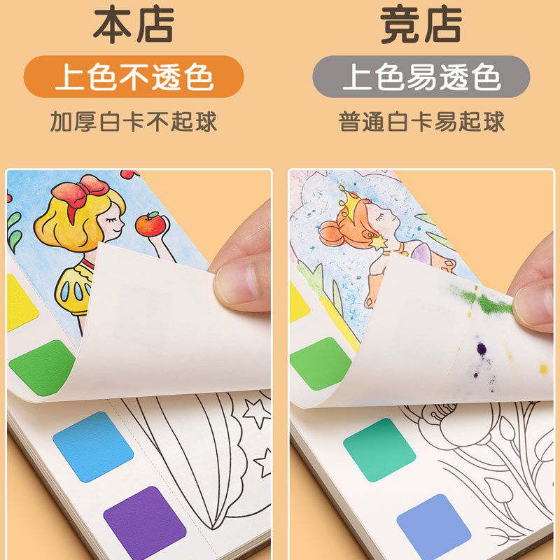 儿童画画涂色便携水彩涂颜色填充便签水画本自带颜料装绘画工具