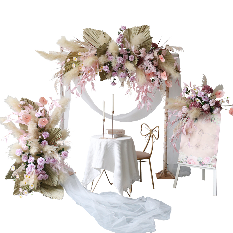 芦苇干花橱窗壁挂装饰插花仿真玫瑰婚庆活动背景花艺定制迎宾花卉