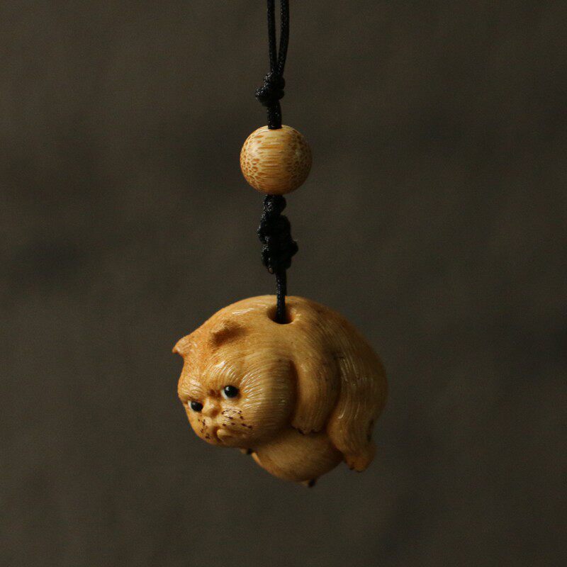 鹿角纯手工精工雕刻加菲猫古法上色手钥匙背包挂件把件把玩
