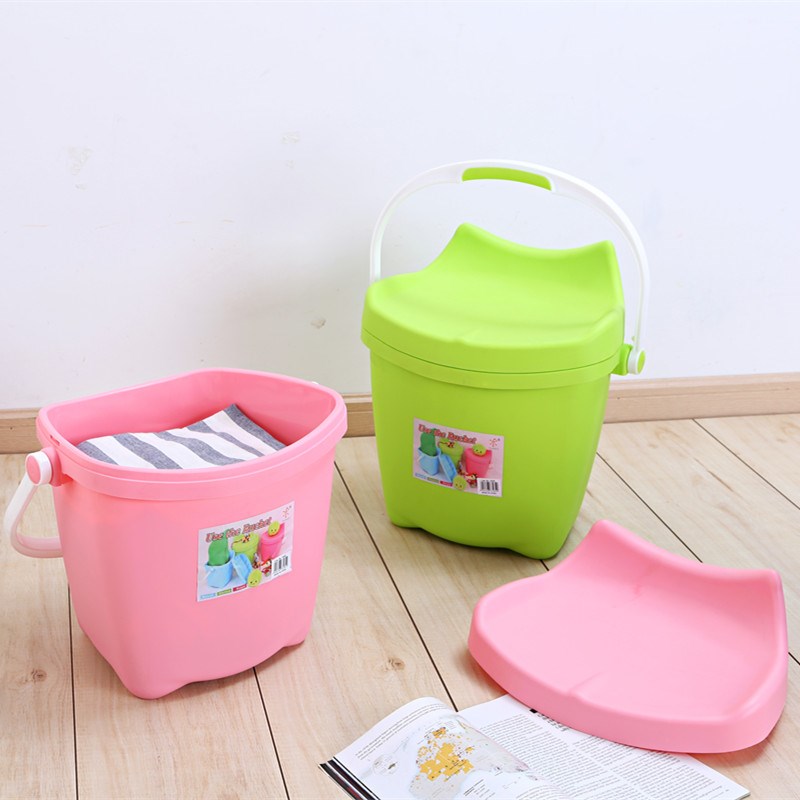 可坐收纳手提洗澡水桶凳加厚钓鱼箱幼儿园零食儿童玩具带盖收纳桶