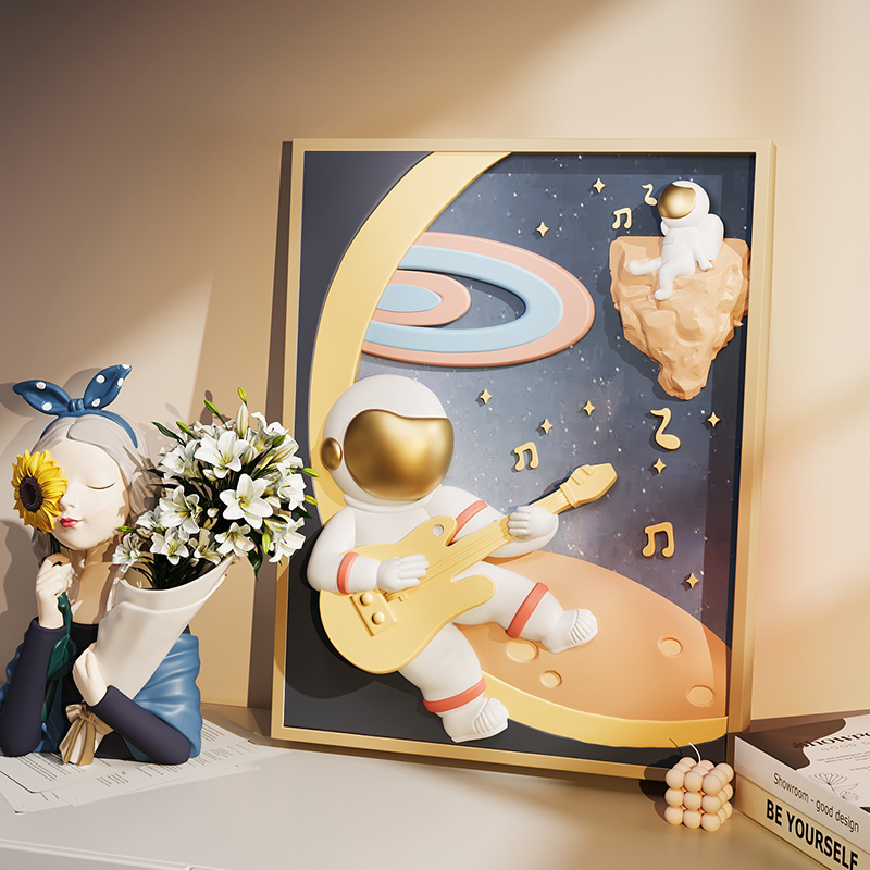 3D立体宇航员创意客厅玄关挂画卧室床头画男孩女孩儿童房间装饰画图片