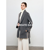 CREATE 大衣女青果领绵羊毛收腰毛呢外套 30%山羊绒短款 DAY ROW风