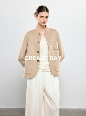 CREATE DAY LP家 20%桑蚕丝新中式夹克女秋冬绵羊毛短款毛呢外套