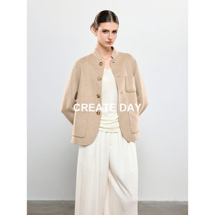 CREATE DAY LP家 20%桑蚕丝新中式夹克女秋冬绵羊毛短款毛呢外套