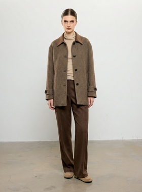 CREATE DAY edit* 100%绵羊毛拼接格纹大衣