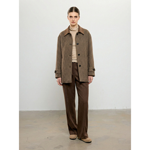 CREATE DAY edit* 100%绵羊毛拼接格纹大衣