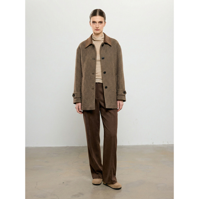 CREATE DAY edit* 100%绵羊毛拼接格纹大衣