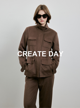 CREATE DAY LP20%桑蚕丝/丝毛轻奢旅行者立领工装绵羊毛外套秋冬