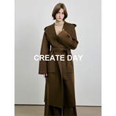 M家100%山羊绒优雅大翻领收腰长款 CREATE DAY 双面呢大衣外套女冬