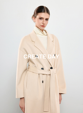 CREATE DAY 国王的礼物 12.5微米100%绵羊毛双面呢长款大衣外套女