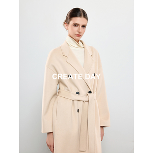 CREATE DAY 国王的礼物 12.5微米100%绵羊毛双面呢长款大衣外套女