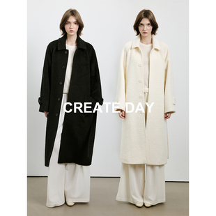 CREATE DAY BC苏丽圈圈拉毛收腰毛呢外套长款娃娃领羊毛大衣女冬