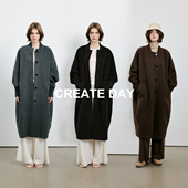 CREATE 大衣双面呢绵羊毛外套女 da10%羊驼毛螺纹拼接长款 DAY