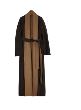 CREATE DAY 80%绵羊毛大衣女装秋冬桑蚕丝长款双面呢浴袍毛呢外套