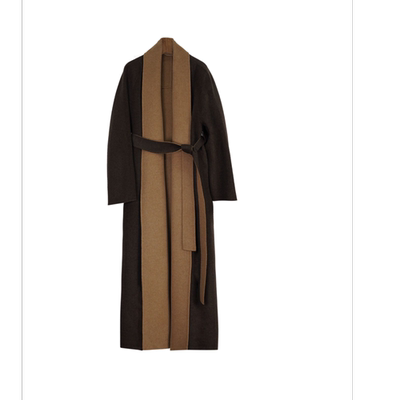 CREATE DAY 80%绵羊毛大衣女装秋冬桑蚕丝长款双面呢浴袍毛呢外套