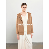 M家100%山羊绒连帽外套女秋冬休闲拉链款 CREATE DAY 保暖毛呢卫衣