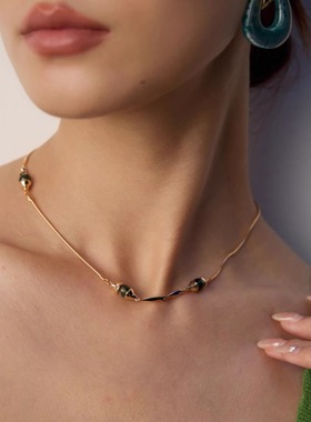 S925银简约水草玛瑙青金石项链