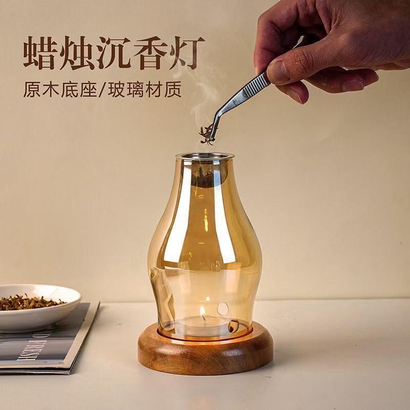 创意复古蜡烛熏香灯沉香棋楠碎料隔火熏香炉家用卧室玻璃香薰炉