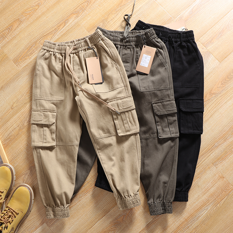 潮流工装!男装时尚多口袋工装宽松水洗纯棉束脚休闲裤男潮