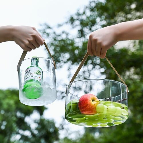 透明水果桶 新款创意q家用冰桶手提篮 塑料果盘冰块桶户外野餐篮