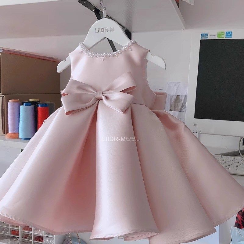 宝宝儿童花童婴儿周岁礼服女孩粉色公主连衣裙蓬蓬生日钢琴演出春