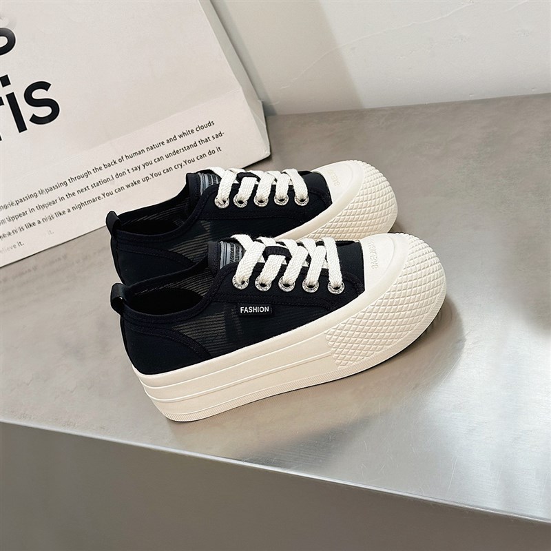 【三包运费险】水钻透气网面鞋女丑萌大头松糕厚底小白鞋2024夏季