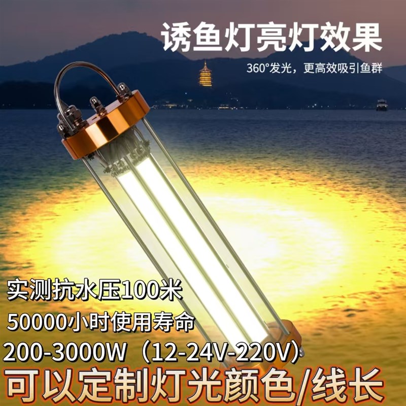 24V大功率水下诱鱼灯巧嘴鱿鱼钓公鱼冰钓夜钓筏钓船钓捕鱼集鱼220图片