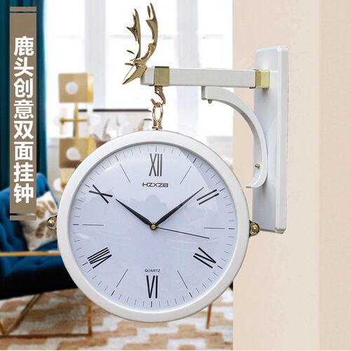 现代简约双面挂钟家用客厅北欧双面钟表中式石英钟创意时尚静音钟