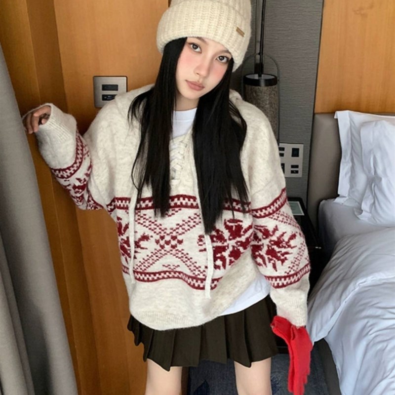 2024红色连衣裙子女新款龙年本命年衣服圣诞战袍S费尔岛民族风套