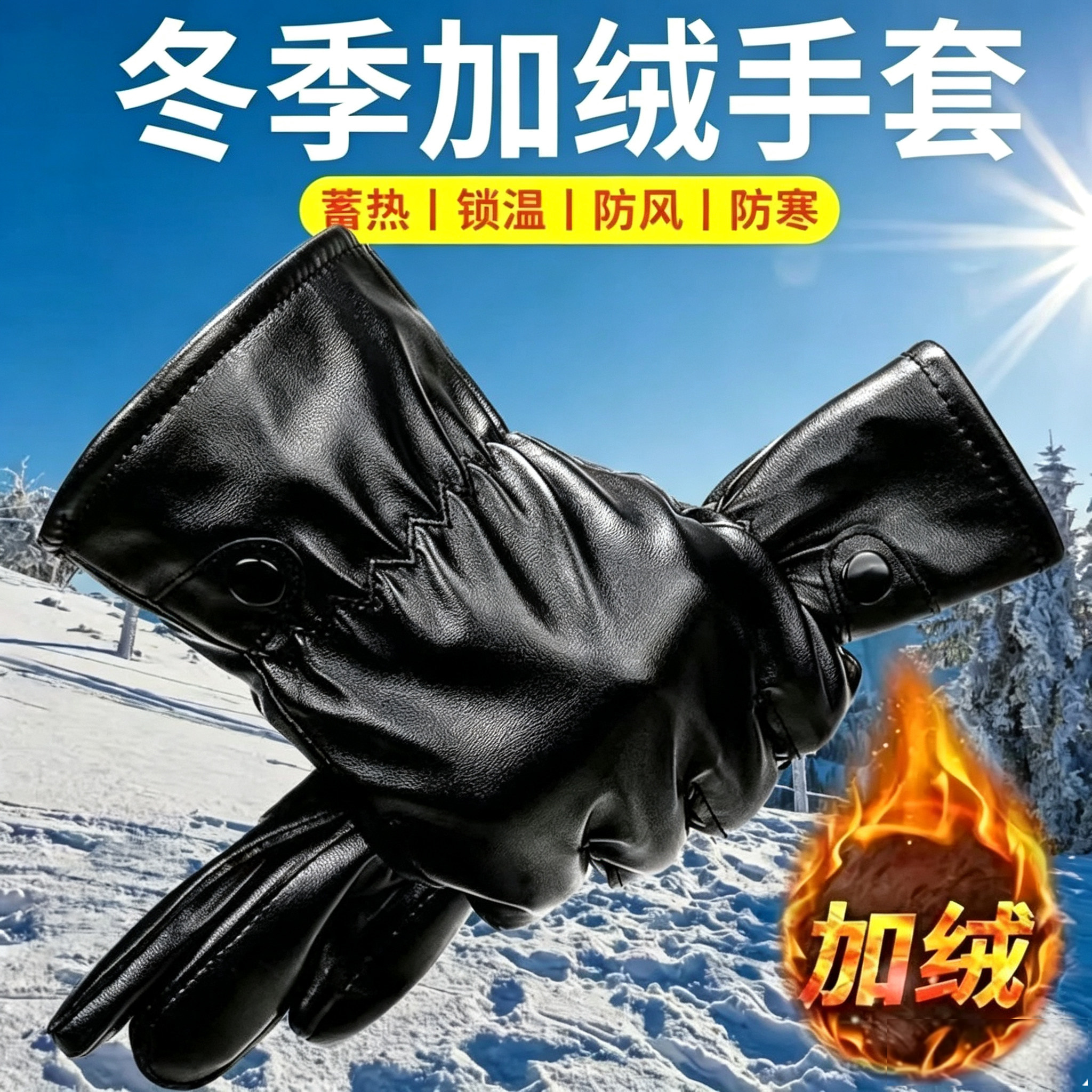 轻奢毛绒袖口保暖皮手套女士