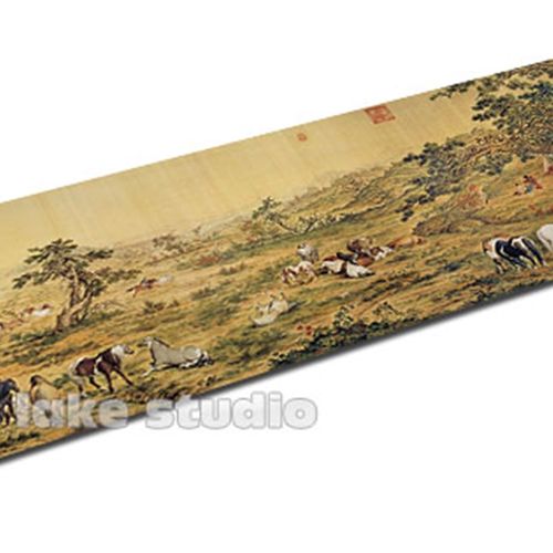 清 郎士宁d 朗世宁 百骏图 局部 3款可选 国画桌垫/鼠标垫90x30cm