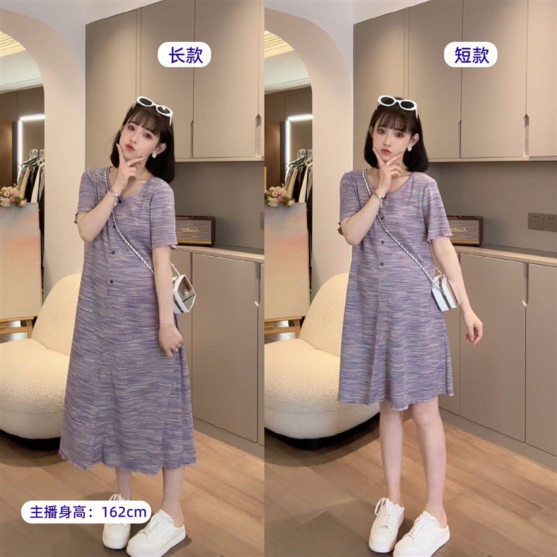 【紫芝油画】娜娜l的孕期穿搭孕妇装夏季装可哺乳中长款短款连衣