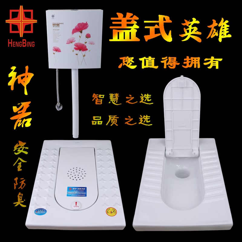 恒冰带翻盖板式蹲便器水箱整套大便器蹲坑厕池盆家用超薄防臭马桶