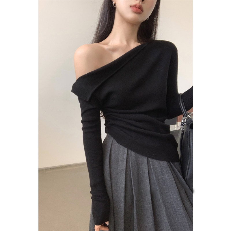一字肩针织衫女2024春秋新款长袖打底衫修身斜肩毛衣法式露肩上衣,孕妇装/孕产妇用品/营养,孕妇瑜伽背心/T恤,淘宝优惠券,粉丝福利购,淘宝优惠卷