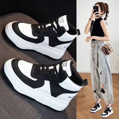 真皮高帮女鞋厚底小白鞋女款2025新款爆款夏季内增高百搭板鞋鞋子