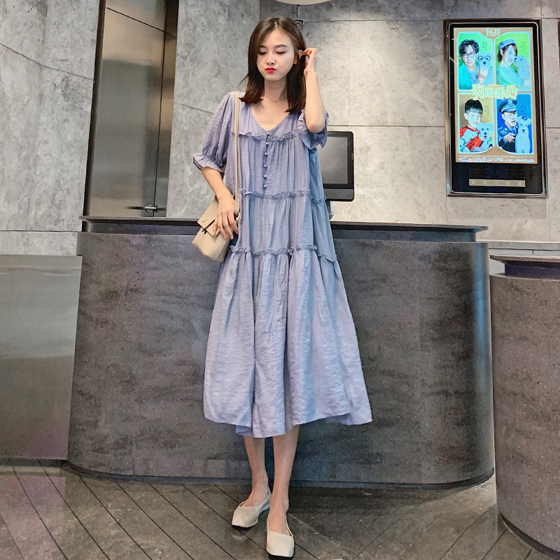 孕妇夏装连衣裙2025新款长款过膝宽松大码时尚仙女夏天怀孕雪纺裙